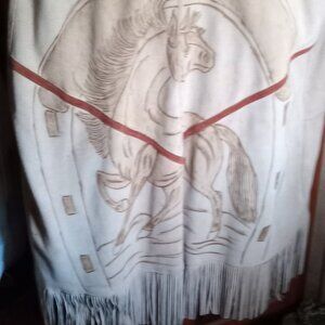 Vintage suede Mexican western poncho horses